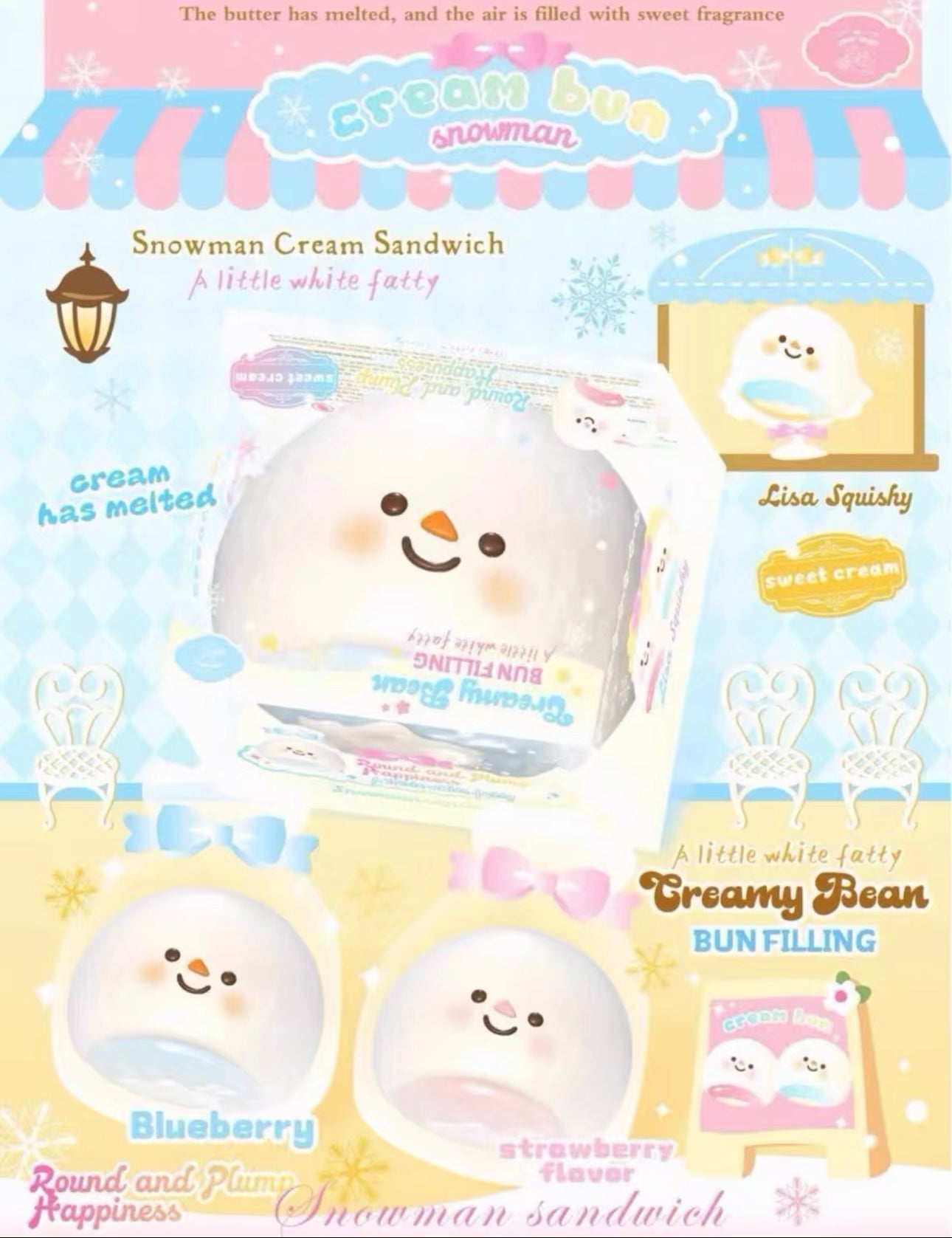 Lisa Cream Bun - Snowman Squishy. Hot Hit Item, Trending, Stress-relief Toy